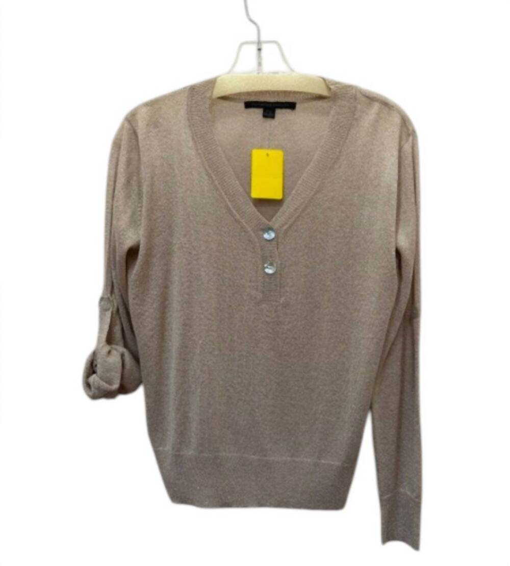 NEW KATHERINE BARCLAY women's lurex sweater with tab sleeves in champagne